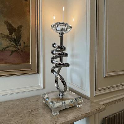 Modern Crystal & Chrome Spiral Candle Holders