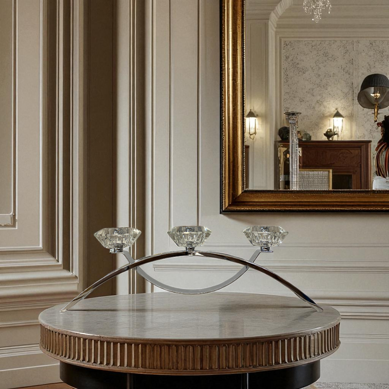 Modern Silver Candle Holder Crystal Loutus