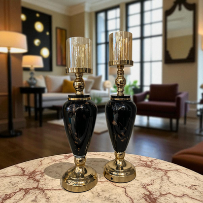 Elegant Black-Gold Ceramic Candle Stands