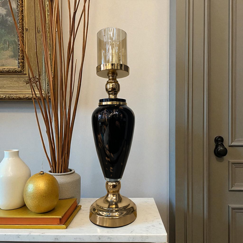 Elegant Black-Gold Ceramic Candle Stands
