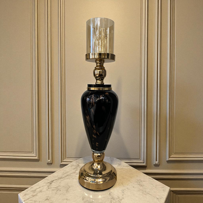 Elegant Black-Gold Ceramic Candle Stands