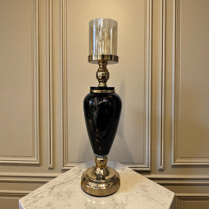 Elegant Black-Gold Ceramic Candle Stands