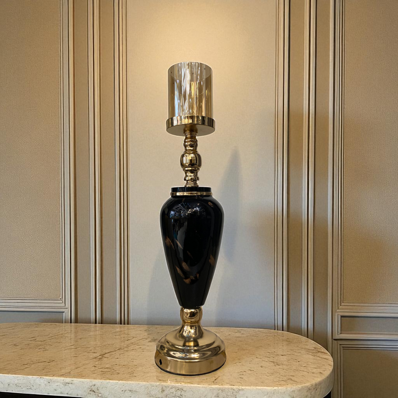 Elegant Black-Gold Ceramic Candle Stands