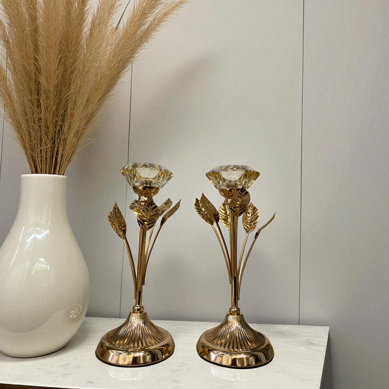 Golden Floral Crystal Candle Holders