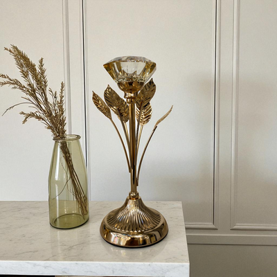 Golden Floral Crystal Candle Holders