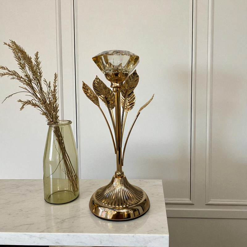 Golden Floral Crystal Candle Holders