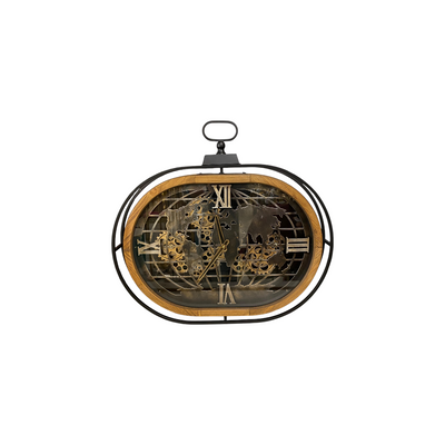 Oval World Map Gear Wall Clock