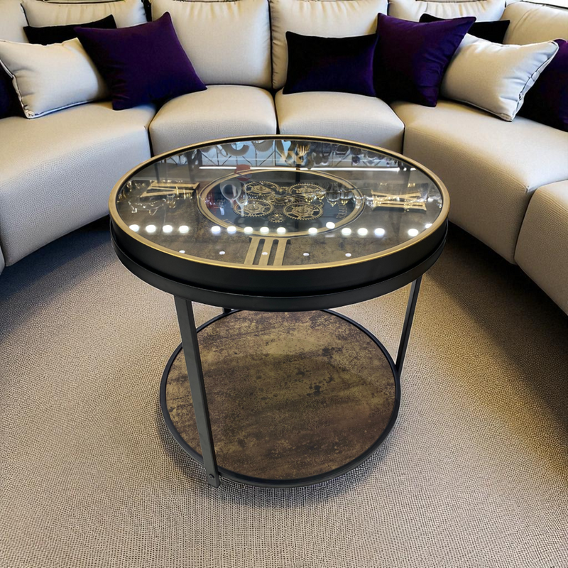 Rustic Mechanism Clock SideTable