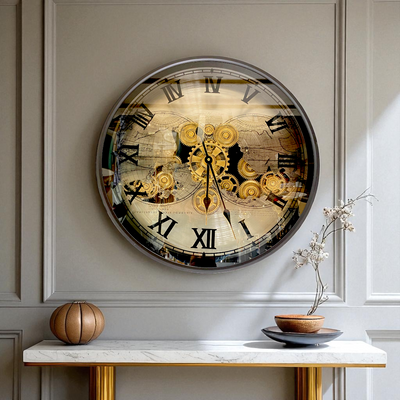 Round World Map Gear Wall Clock