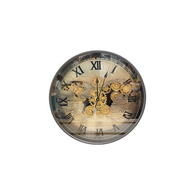 Round World Map Gear Wall Clock
