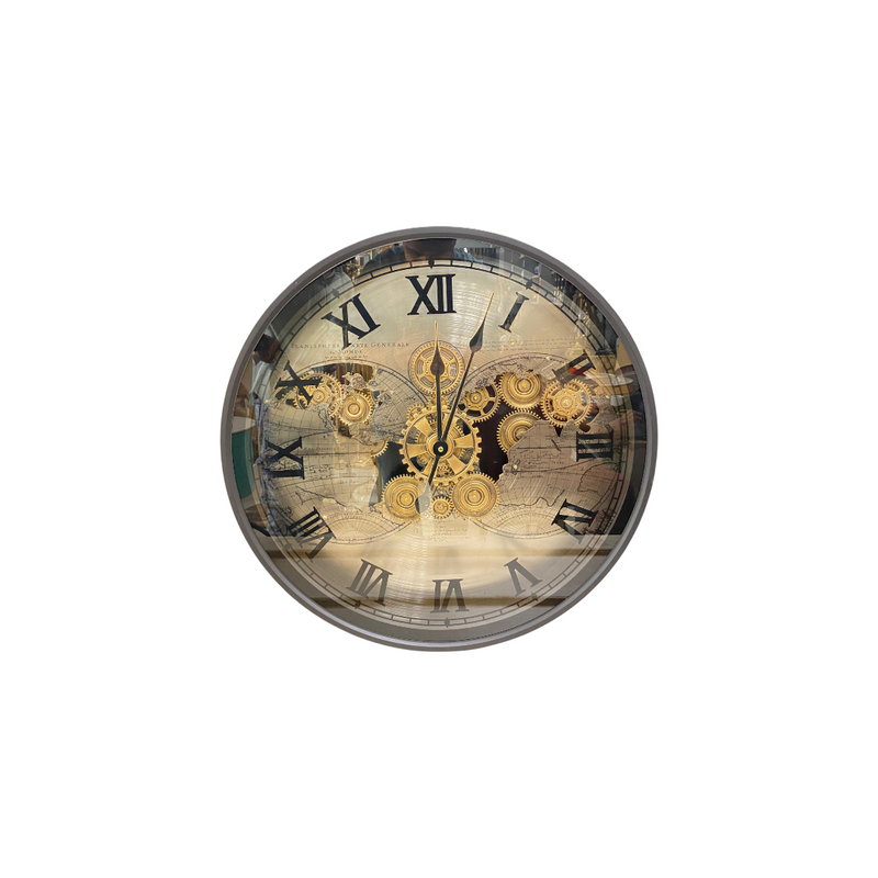 Round World Map Gear Wall Clock