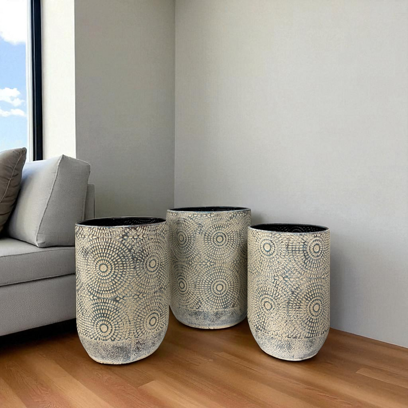 Textured Metal Pattern Decorative Vases Planters