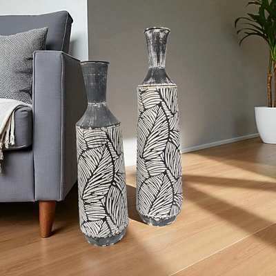 Black & White Leaf Pattern Decorative Vases