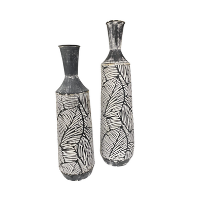 Black & White Leaf Pattern Decorative Vases