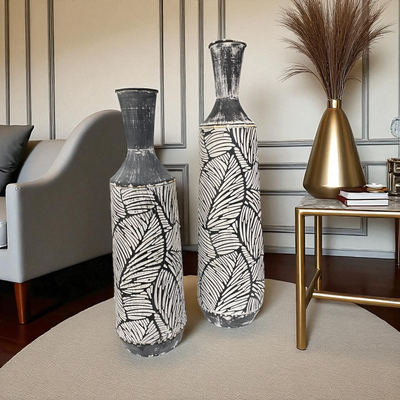 Black & White Leaf Pattern Decorative Vases