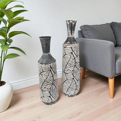 Black & White Leaf Pattern Decorative Vases