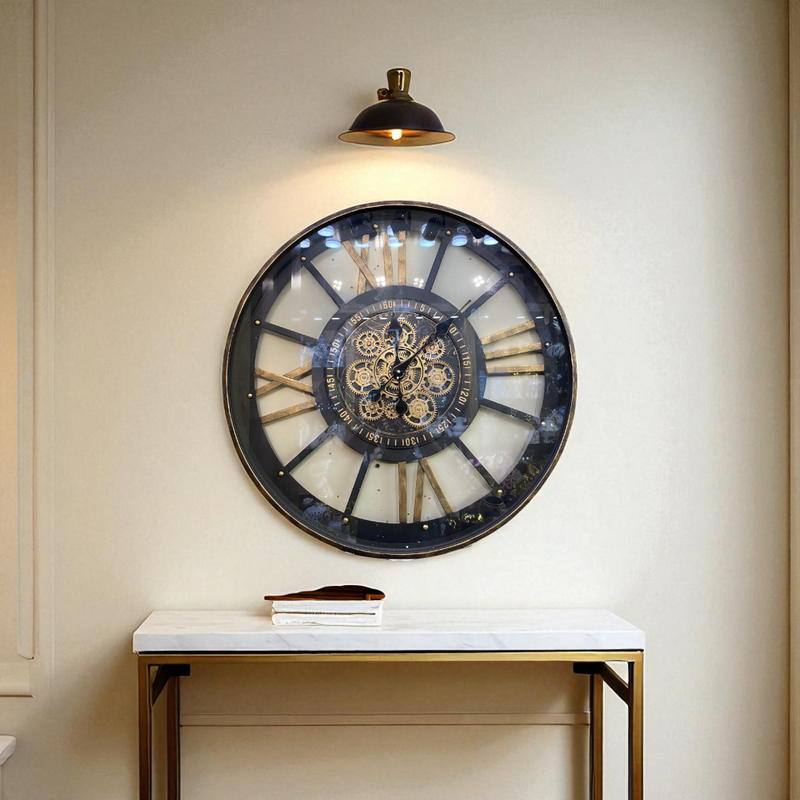 Large Roman Numeral Gear Wall Clock