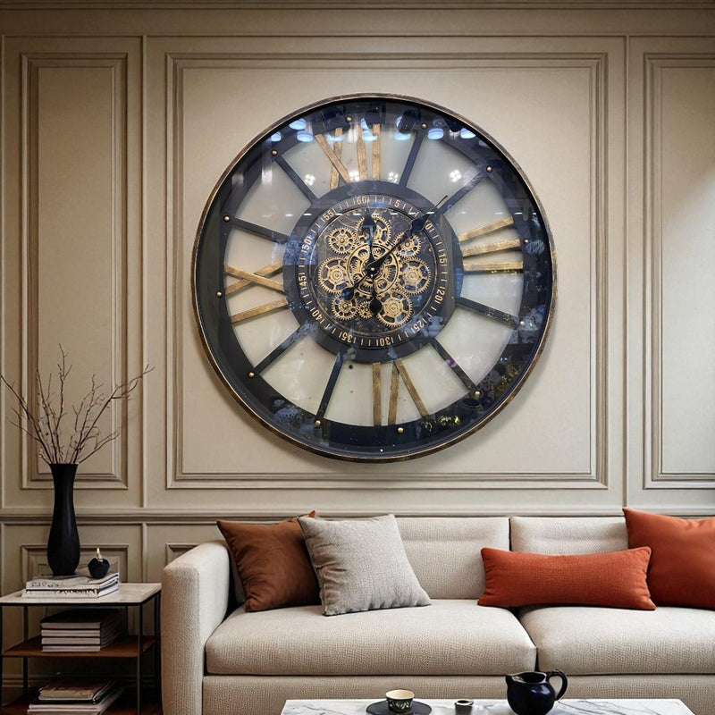 Large Roman Numeral Gear Wall Clock