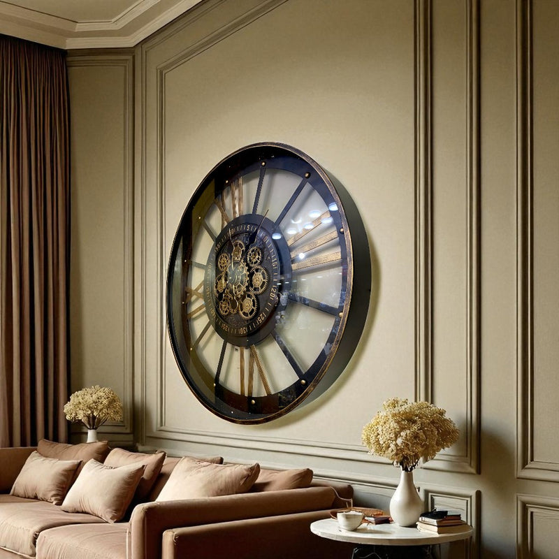 Large Roman Numeral Gear Wall Clock