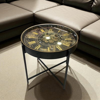 Vintage World Map Gear Clock Side Table