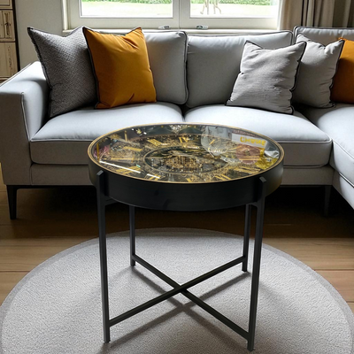 Vintage World Map Gear Clock Side Table