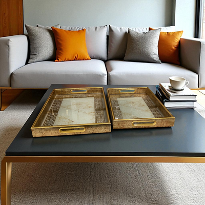 Rectangular Brass & Marble Trays
