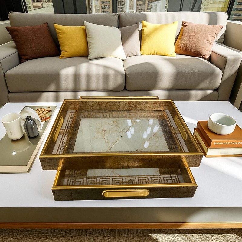 Rectangular Brass & Marble Trays