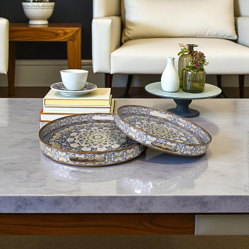 Round Blue Cultural Mosaic Trays