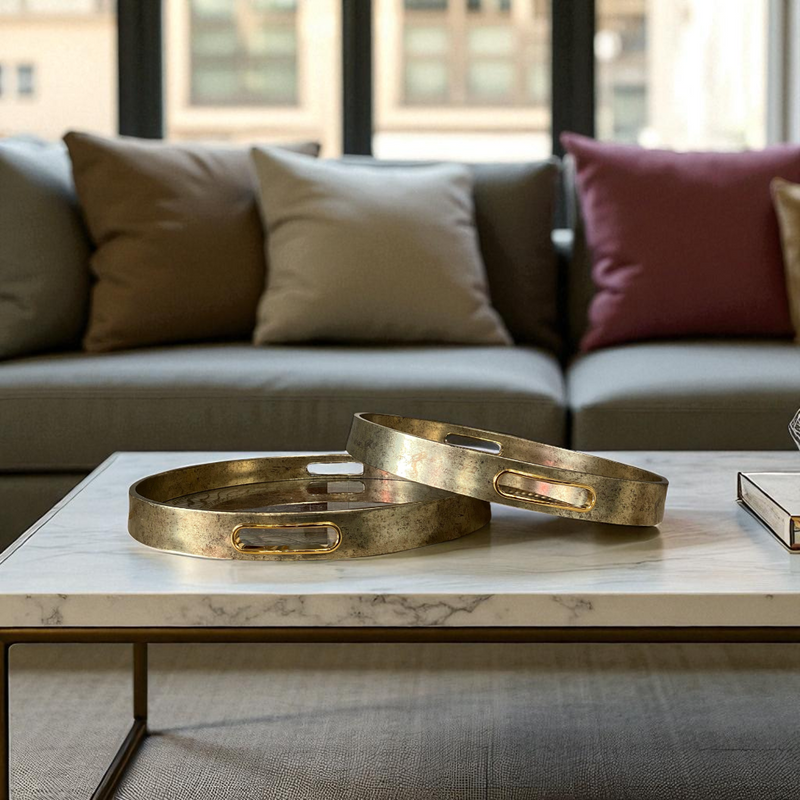 Antique Gold-Finish with Leaf Design Serving Trays
