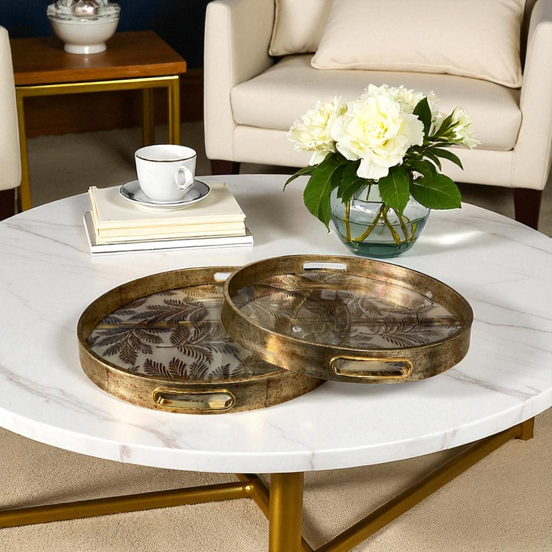 Antique Gold-Finish with Leaf Design Serving Trays