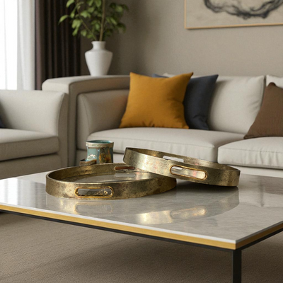 Antique Brass & Marble Decorative Serving Trays