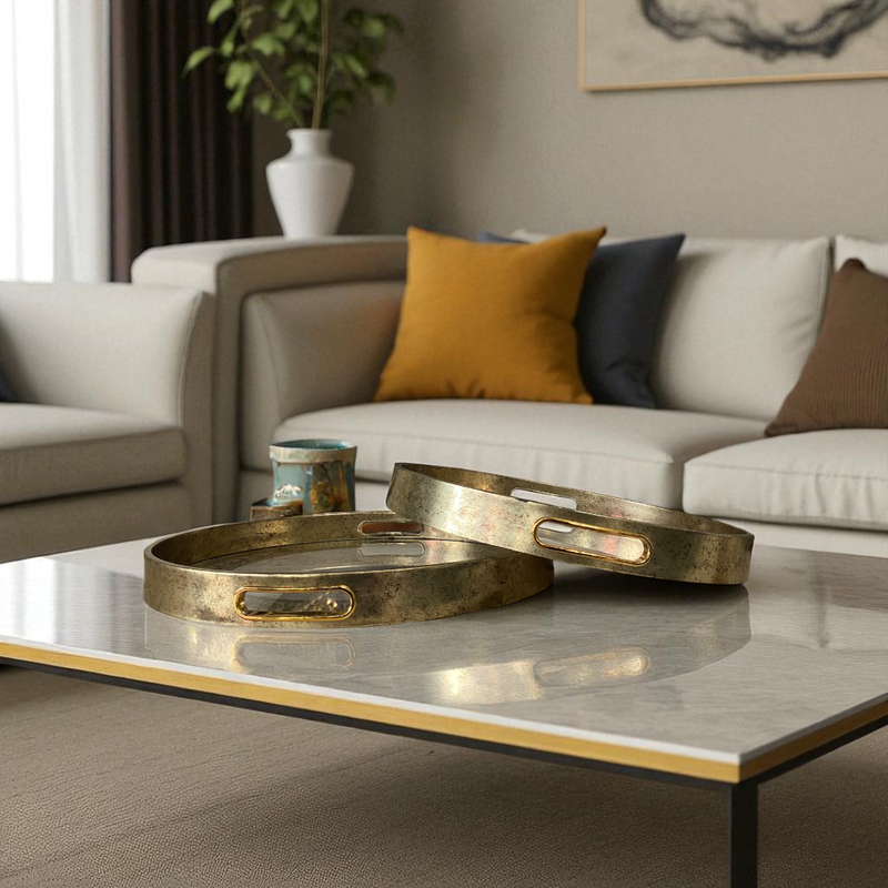Antique Brass & Marble Decorative Serving Trays