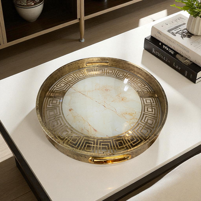 Antique Brass & Marble Decorative Serving Trays