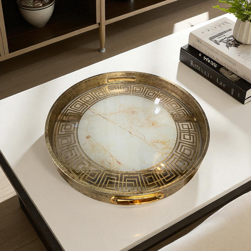 Antique Brass & Marble Decorative Serving Trays