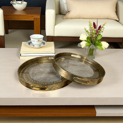 Antique Brass & Marble Decorative Serving Trays