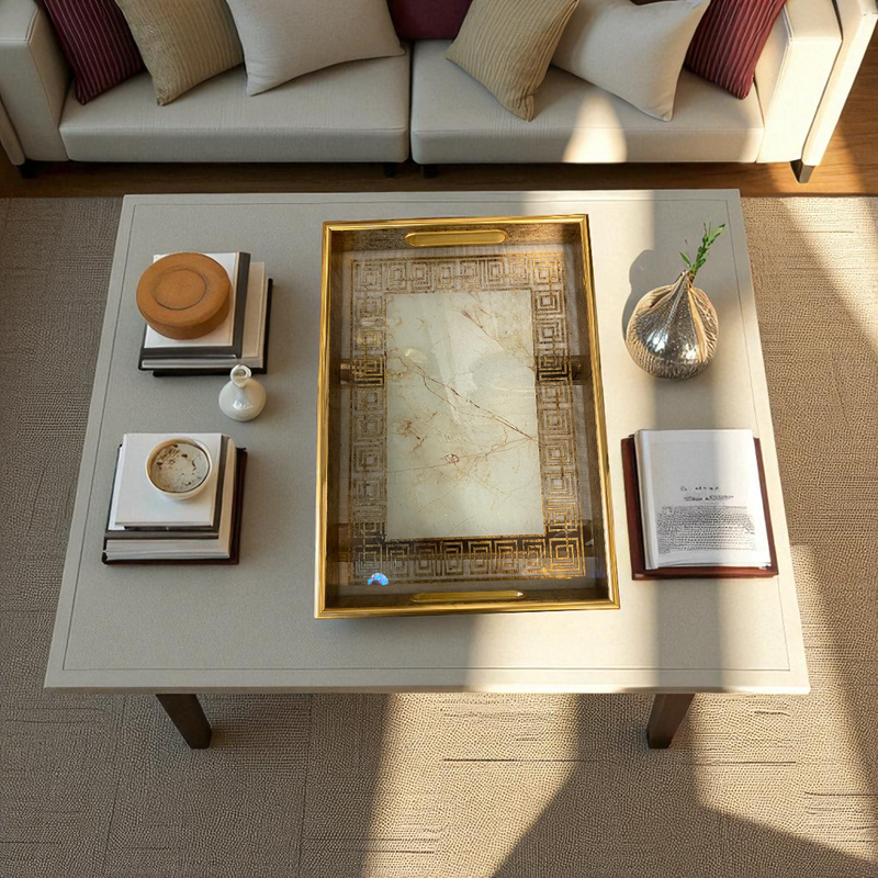 Rectangular Brass & Marble Trays