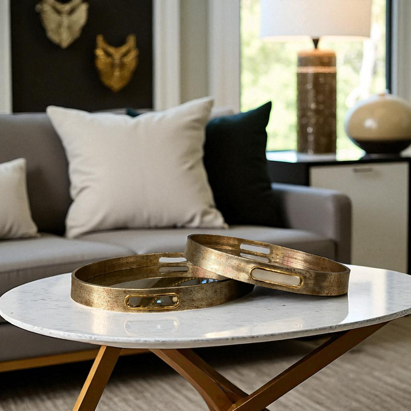 Antique Gold-Finish Serving Trays