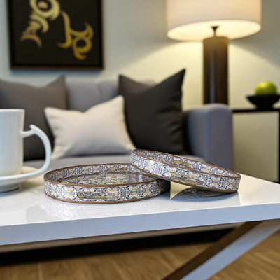 Round Blue Cultural Mosaic Trays