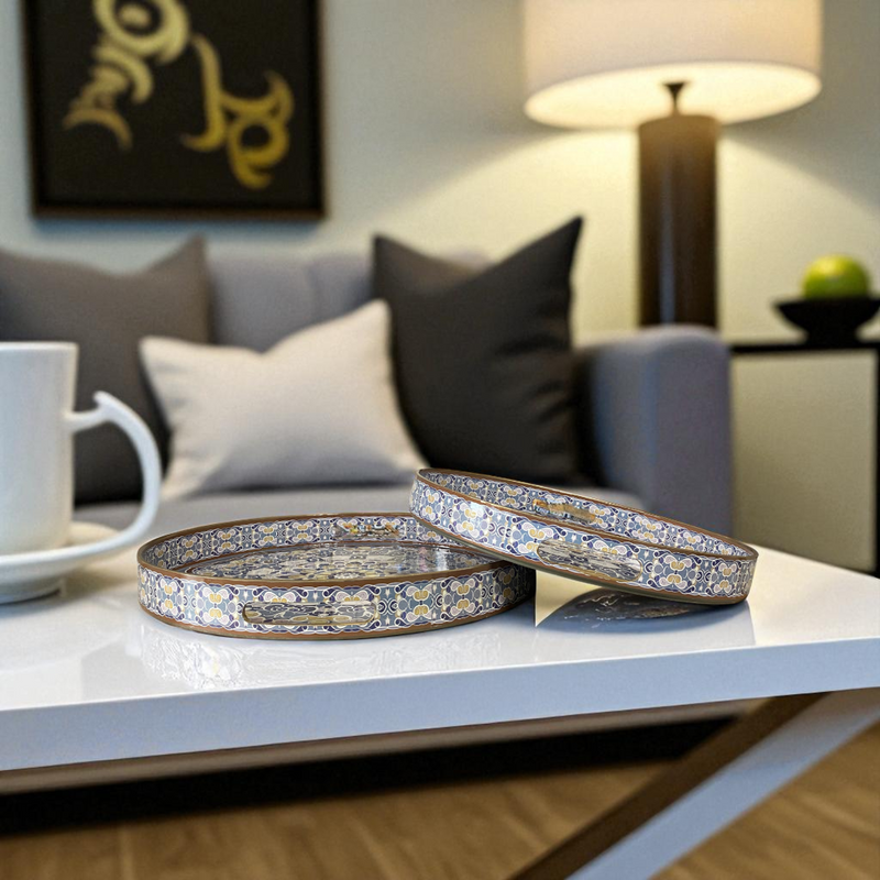 Round Blue Cultural Mosaic Trays