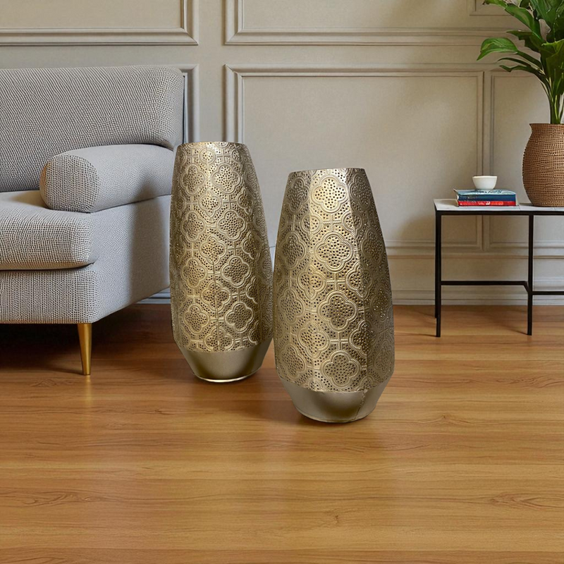 Luxury Gold Decorative Vases with Intricate Pattern