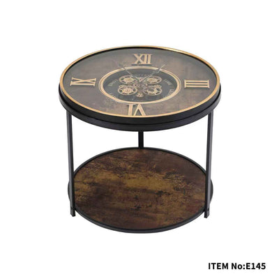 Rustic Mechanism Clock SideTable
