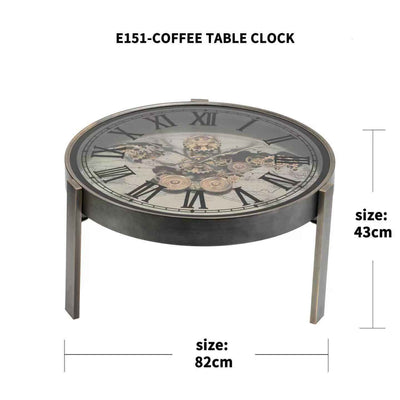 Round World Map Metallic Gear Clock Table