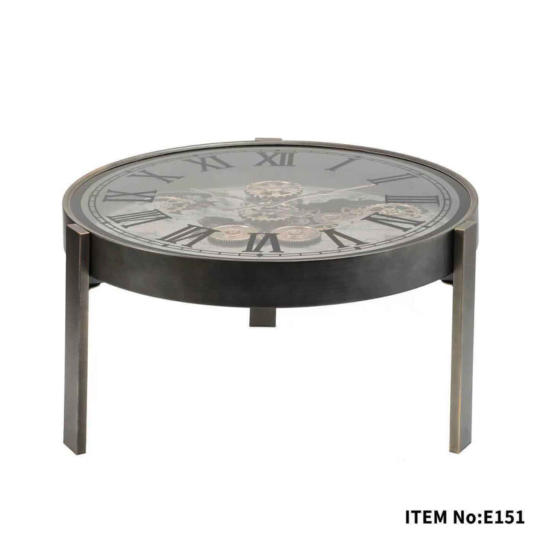 Round World Map Metallic Gear Clock Table