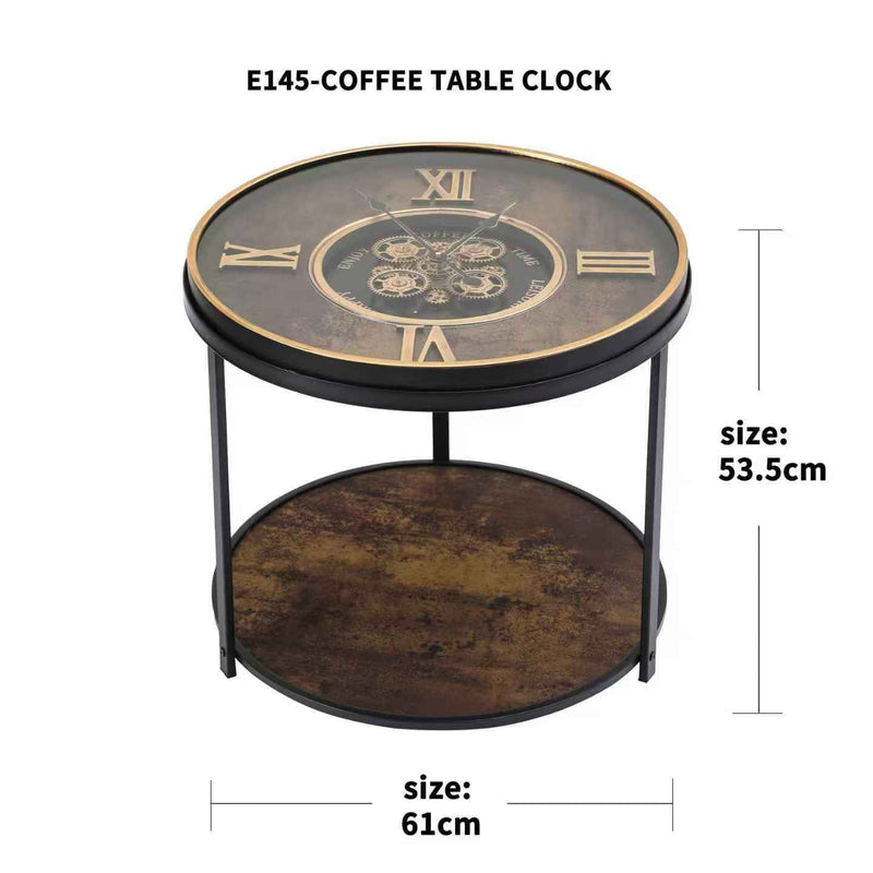 Rustic Mechanism Clock SideTable