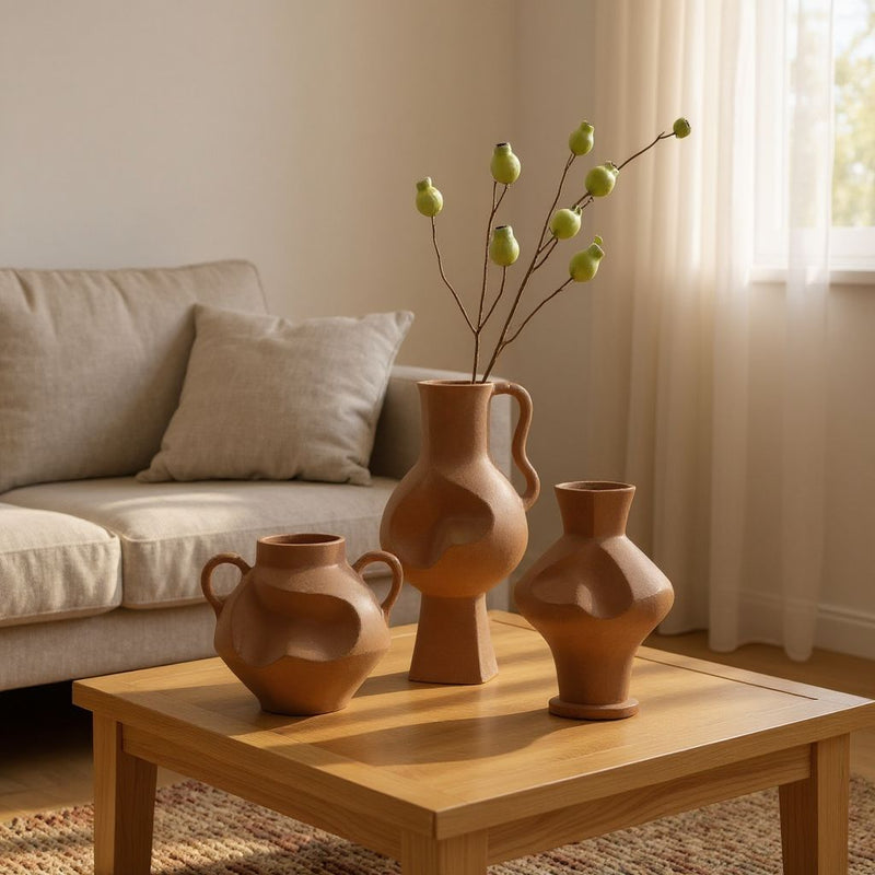 Matte Sand-Textured Abstract Ceramic Vase