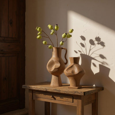 Matte Sand-Textured Abstract Ceramic Vase