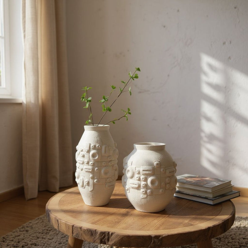 Geometric Embossed Ceramic Vase