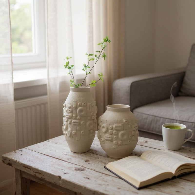 Geometric Embossed Ceramic Vase