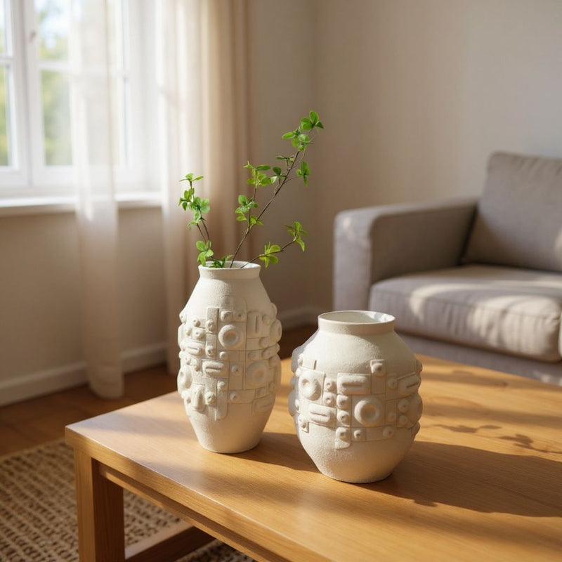 Geometric Embossed Ceramic Vase