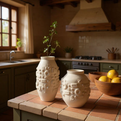 Geometric Embossed Ceramic Vase